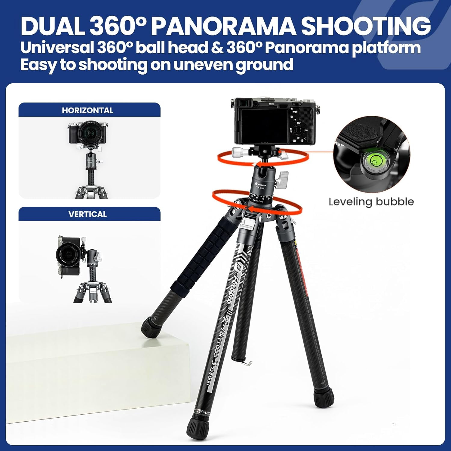 Fotopro 60" Carbon Fiber Tripod with Ball Head, Traval Camera Tripod Stand, weighs 2lbs, Max Load 22lbs, X-Aircross 3 Slate Gray