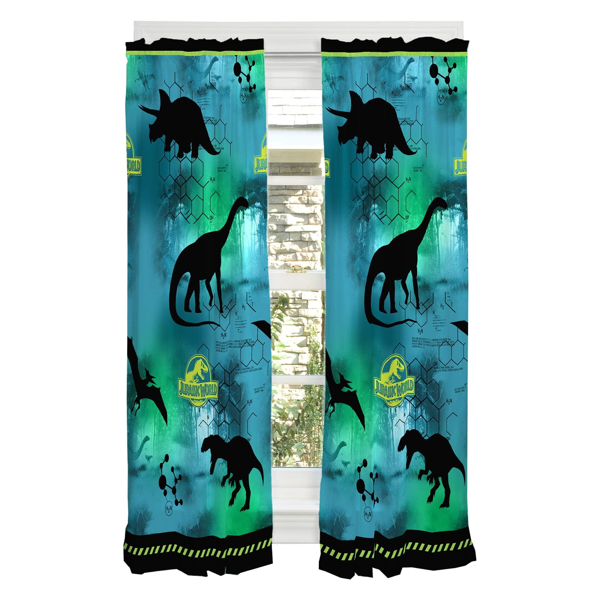 EOVDSFW Dinosaur Window Curtains Rod Pocket Wide Jurassic Dino For Boys Kids Girls Animals Nature Forest Wild Cute Leaf Room Drapes 2 Panels For Living Bedroom Home Decor 52X63 Inch