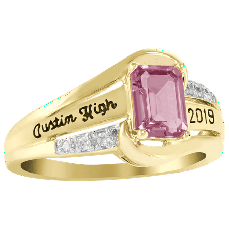 Personalized Emerald Fashion Class Ring in Valadium Stainless Steel, Silver Plus or 10K/14 Gold or White Gold