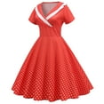 thumbnail image 3 of safuny Discount Women's Dress Dressy Loose Square Neck Formal Party Evening Swing High Waist Dresses Comfy Casual Short Sleeve Polka Dots Plus Size For Mujer Elegante Red M, 3 of 8