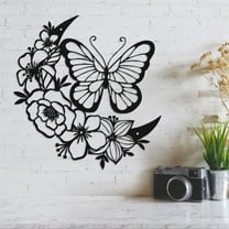 Wekvgz Metal Butterfly Wall Art Flower Wing Metal Wall Décor Modern Floral Butterfly Metal Sculpture Rust-Proof Butterfly Flower Silhouette Decoration for Room Kitchen Office Decor