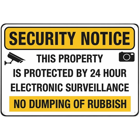 Security Notice Property Protected By 24Hr Electronic Surveillance Sign - 12×8 Inches, Outdoor Alert, Home Business Driveway Security Decor