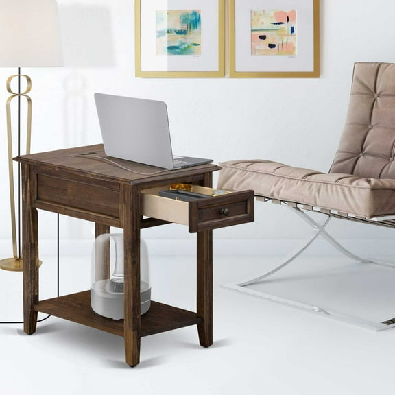 East West Furniture Denison 24" Wood Nightstand with 1 Drawer in Jacobean Brown