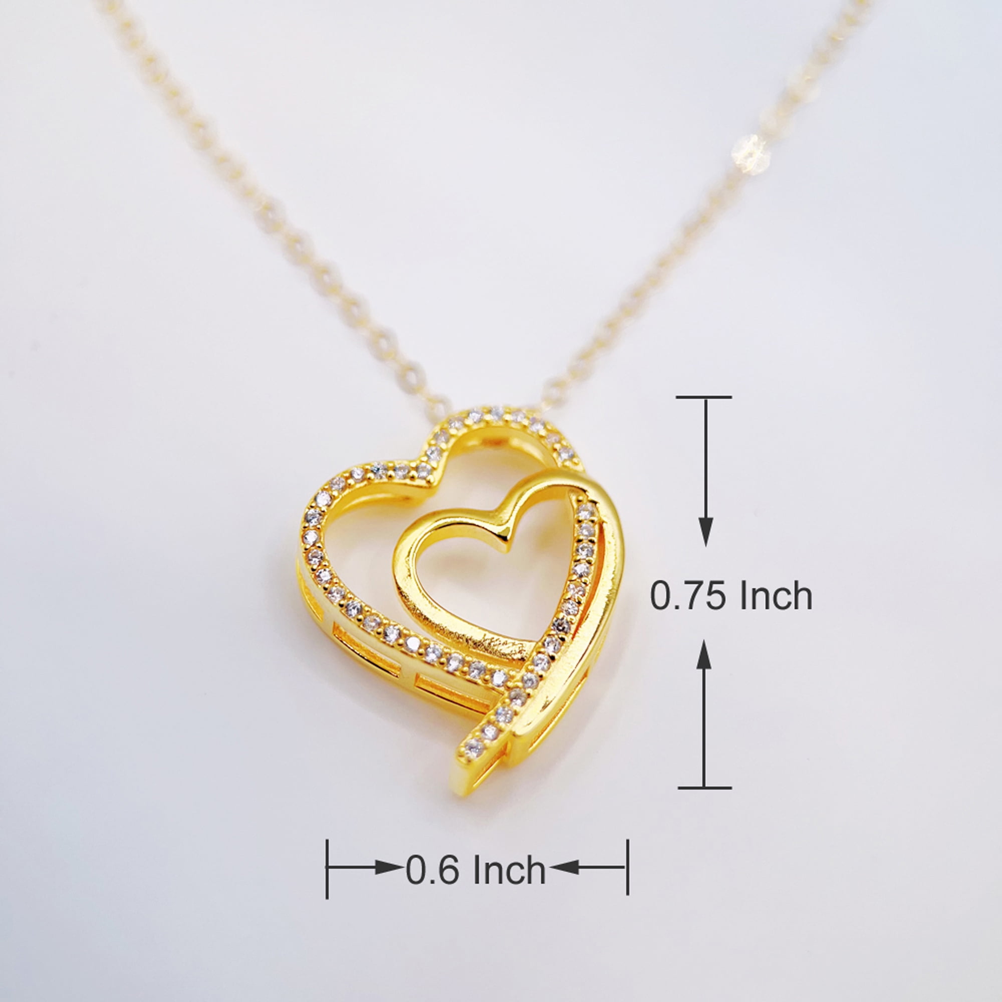 Piswency 14K Real Gold Filled Heart Necklace for Women CZ Love Double Heart Pendant Necklace with Adjustable Heart Chain for Valentine’s Day, Mother’s Day, Birthday, Handmade Jewelry, Gift for Her