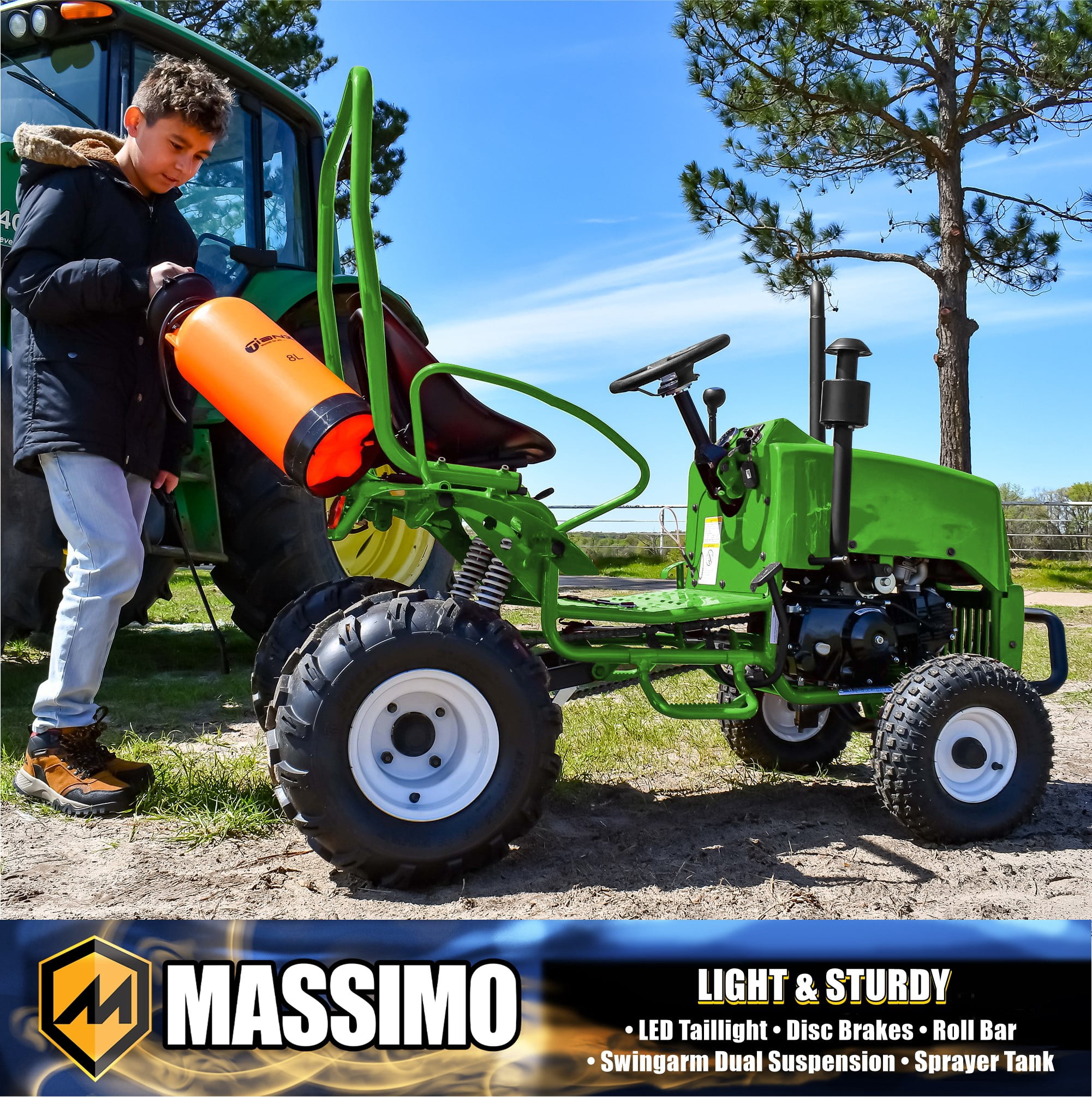 Massimo Mini Tractor 110cc 2WD Gas Go Kart – Kids & Youth Ride-On Utility Vehicle – Green