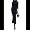 thumbnail image 2 of Vestido Informal Ajustado de Punto Acanalado de Larga para Mujer, Otoño e Invierno Negro M, 2 of 10