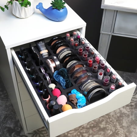 Polar Whale Makeup Drawer Organizer Compatible with IKEA Alex Tray Washable Waterproof Insert for Lipstick Compact Nail Polish Home Bathroom Bedroom Office 11.5 x 14.5 x 2.25 Inches Black
