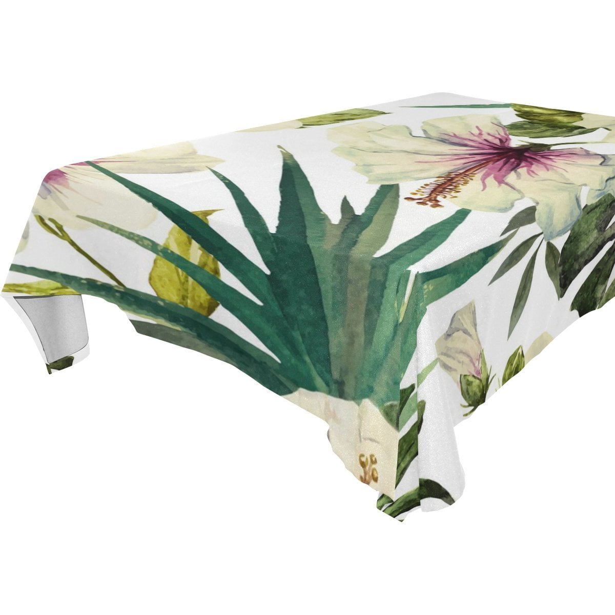 POPCreation White Floral Tablecloths Tropical Green Leaves Table Top ...