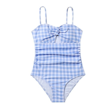 

Gubotare Kids Girls Swimsuit One Piece Solid Swimwear for Practice and Competition in Black and Navy Bathing Suit (Light Blue 8-9 Years)