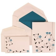 JAM Paper Wedding Invitation Combo Sets, 1 Small & 1 Large, Blue Card with Blue Lined Envelope and Colorful Birds, 150/pack