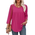 thumbnail image 2 of Ronuti 3/4 Length Sleeve Womens Tops Crew Neck Pleated Blouses For Women Dressy Casual Tunic Shirts, 2 of 7