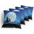 thumbnail image 5 of Ambesonne Moon Throw Pillow Cover 4 Pack, Person Rides Bicycle Night, 18", Blue Black White, 5 of 7