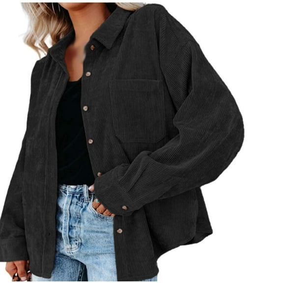 Cardigans on Ladies Corduroy Buttoned Cardigan Long Sleeve Lapel Loose Padded Shirt Top