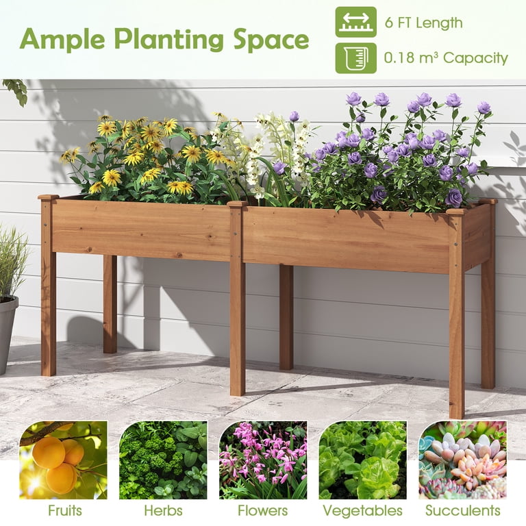 Costway Outdoor Raised Garden Bed, 73x23x30 in with Divider, Brown photo 8