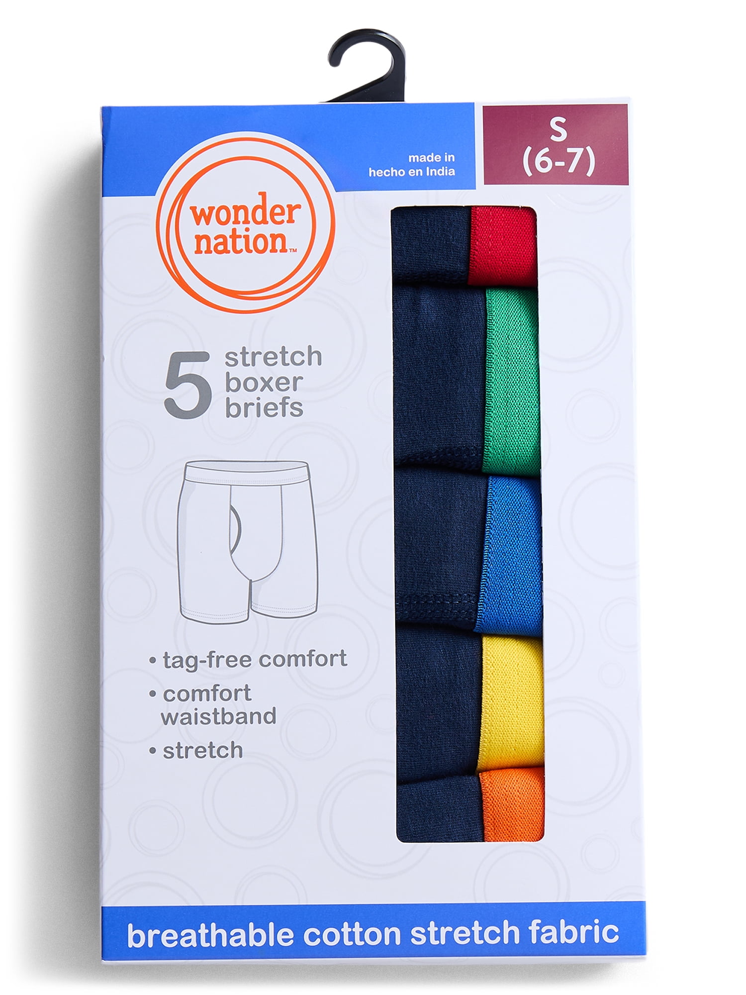 Wonder Nation Boys Underwear Stretch Cotton Blend Boxer Briefs, 5-Pack, Sizes S-XL