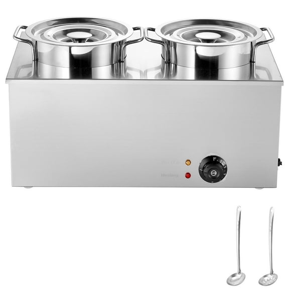 KFFKFF Electric Soup Warmer with Dual 6.34QT Stainless Steel Pots, Adjustable Temperature Range 86~185°F, 1200W Commercial Bain Marie for Restaurants and Buffets