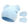thumbnail image 2 of Newborn Baby Hats and Mittens Set, Winter Bear Ears Beanies No Scratch Mittens for Infant Boys Girls, 2 of 8