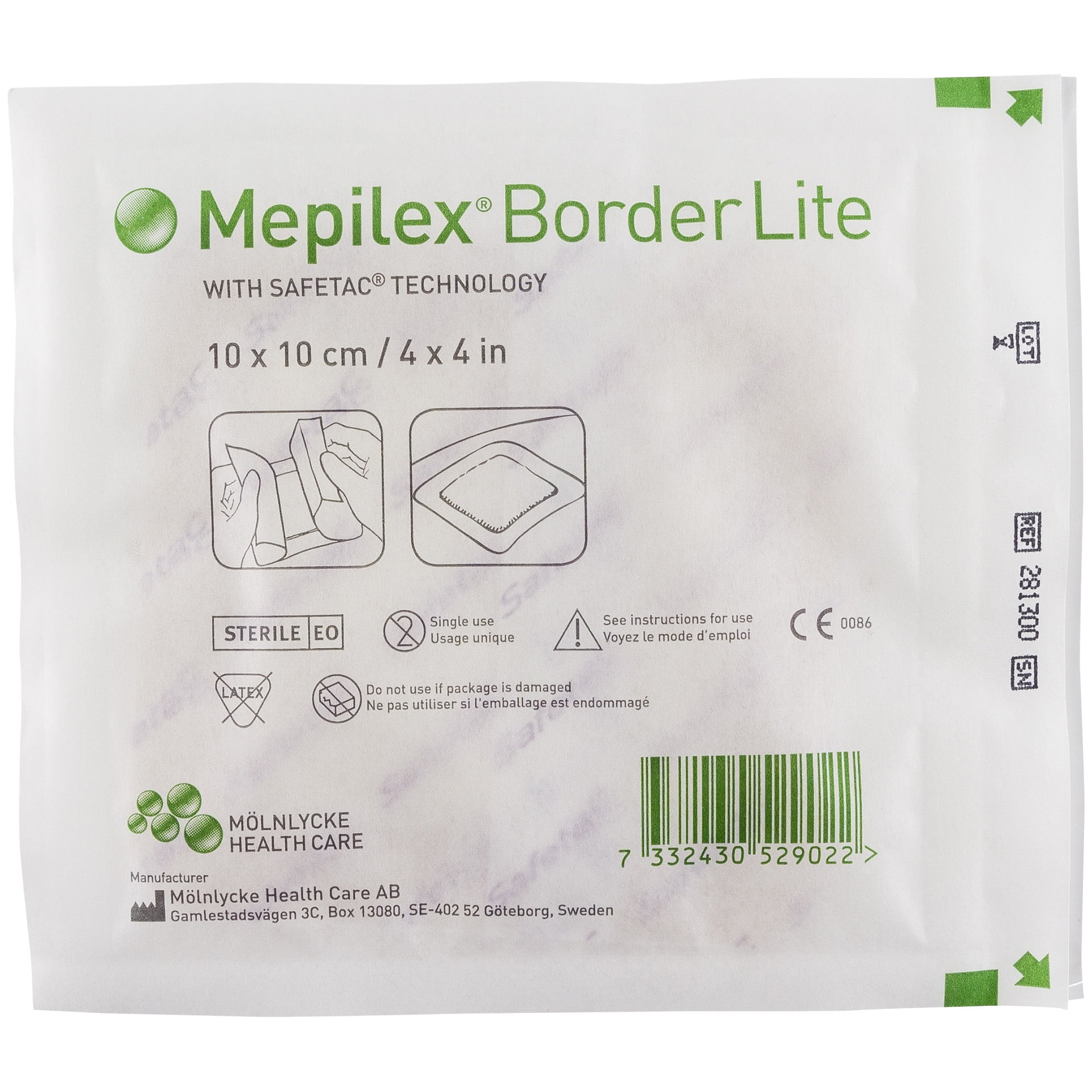 Mepilex 281300 Border Lite 4" x 4" Silicone Foam Dressing Box of 10