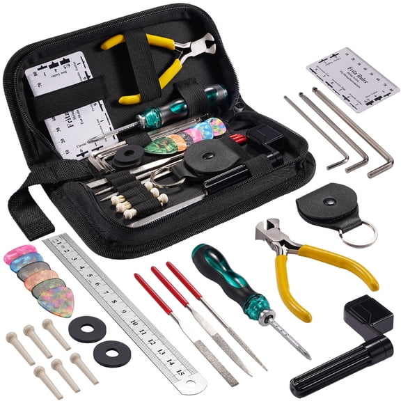 31PCS Guitar Tool Kit POGOLAB Guitar Repair Kit A Gift for Guitar Enthusiast Beginners Proscenium Guitar String Winder Tool Guitar Maintenance Kit Ukulele Bass Banjo Acoustic Guitar Tools