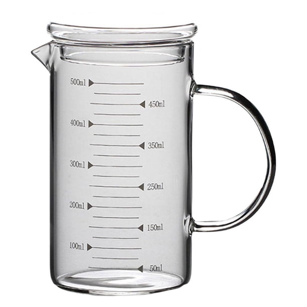 Billuyoard Taza medidora de vidrio con tapa con asa multifunción para cocina Cocina y Comedor 500ml
