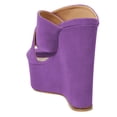 thumbnail image 3 of YDN Women Chic Peep Toe Wedge High Heel Sandals Slip On Double Wide Strap Backless Platform Mules Walking Dress Shoes Size 15 Purple, 3 of 4