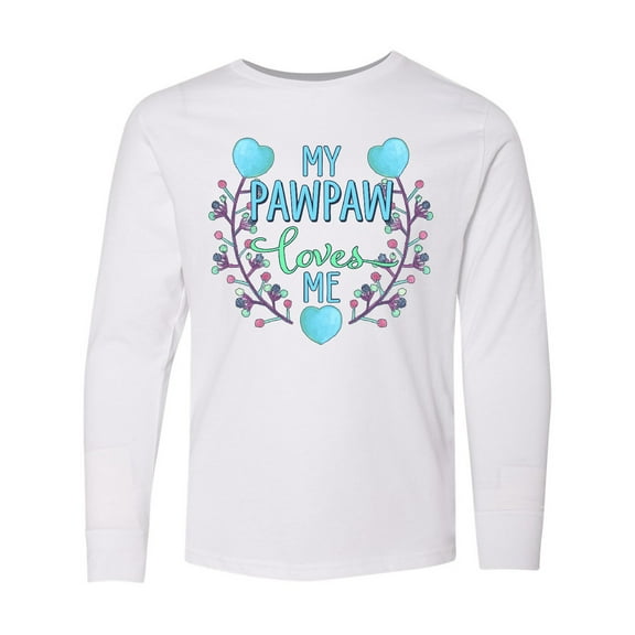 Inktastic My Pawpaw Loves Me with Flowers and Hearts Long Sleeve Youth T-Shirt