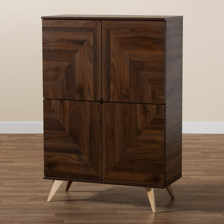 Baxton Studio Mid-Century Modern Shoe Cabinet, Brown, 83.8 lbs