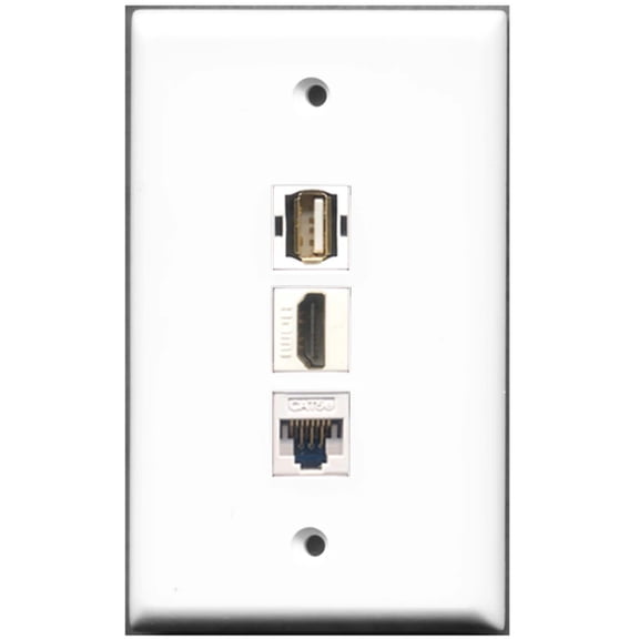 Ultra Spec Cables 1 Port HDMI USB A-A Cat5e Ethernet Wall Plate w/Female/Female Jacks