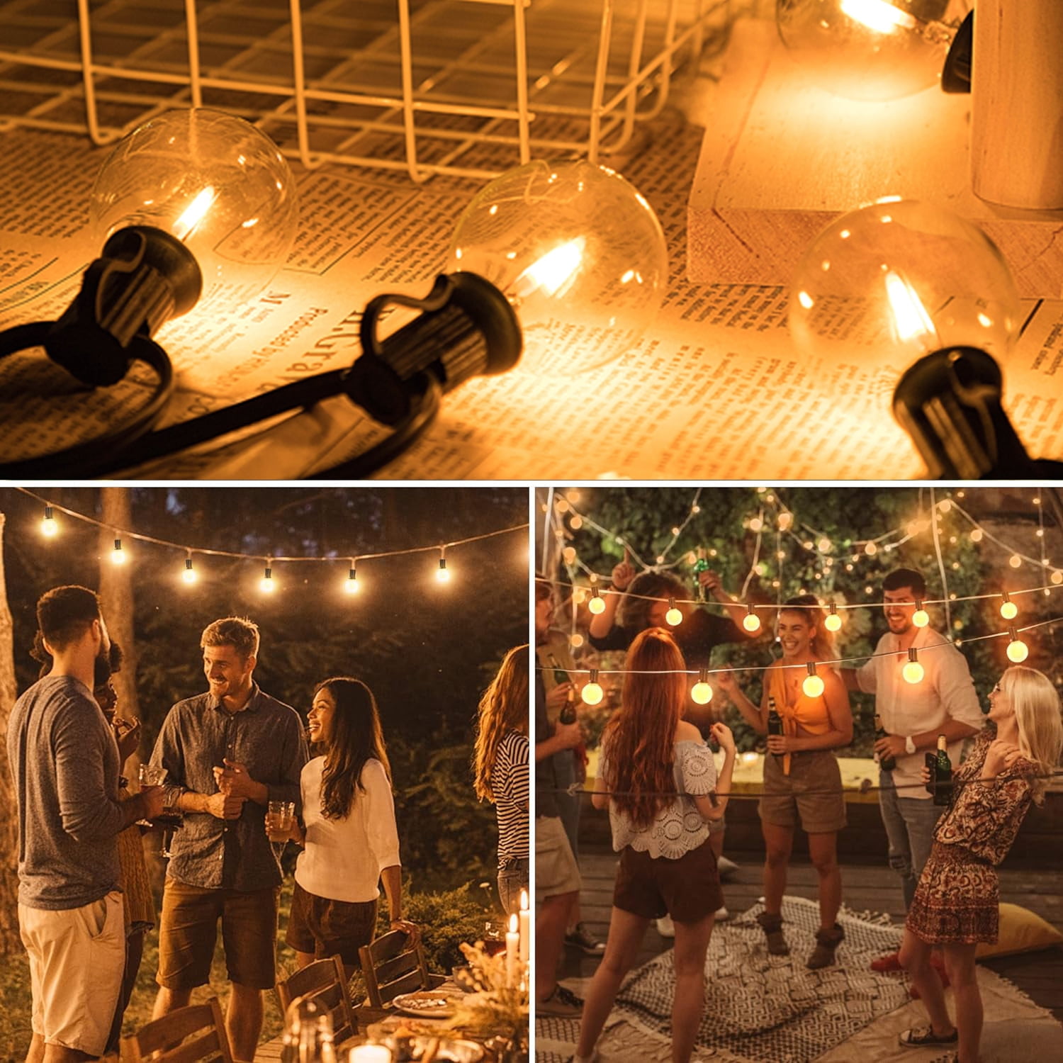 65FT LED Outdoor String Lights with 48 G40 Dimmable Globe Bulb, Waterproof  Hanging String Light for Christmas Backyard Porch Balcony Gazebo Party