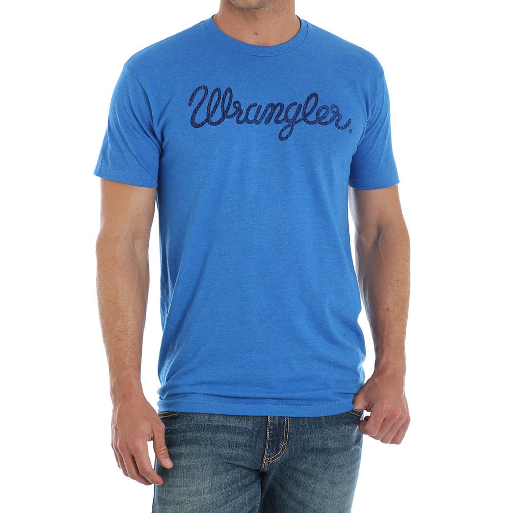 Wrangler - Wrangler Apparel Mens Distressed Rope Logo Tee S Blue ...