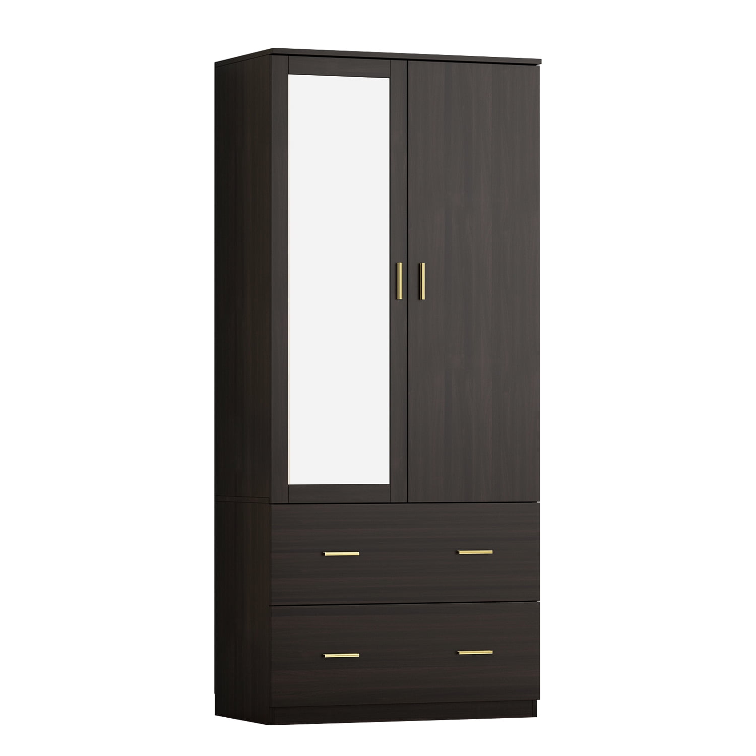 Hitow 2 Door Wardrobe Armoire Closet with Two Drawers, Clothing Rod and