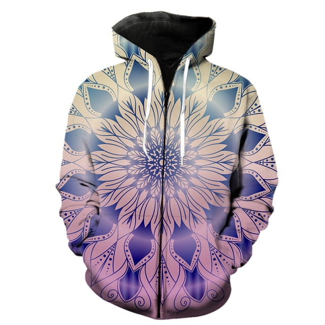Sudadera con capucha y cremallera de mandala para hombre, divertida, con estampado 3D, estilo urbano, con capucha, chaqueta de manga larga, informal, para adolescentes, unisex