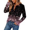 thumbnail image 3 of Textilo Long Sleeve Tops for Women Casual Crew Neck Button Top Loose Fit Henley T-Shirt Holiday Floral Printed Spring Fashin Pullover, 3 of 4