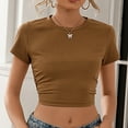 thumbnail image 2 of RKZDSR Womens Crop Top Summer Fashion Y2k Tops Ribbed Slim Fit Tank Top Casual Round Neck Tees Short Sleeve T Shirt Crewneck Y2K Ribbed Knit Slim Fit Crop Top Brown S, 2 of 7