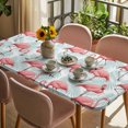 thumbnail image 3 of Pink Flamingo Table Cloths for 3 Foot Rectangle Tables, Blue Summer Tropical Plants Leaves Patio Waterproof Elastic Fitted Tablecloths, Washable Rectangular Table Cover for Camping, 3 of 8