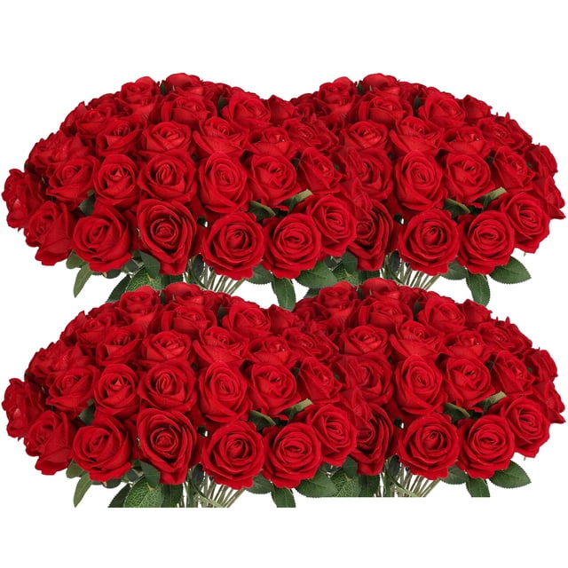 Rosas rojas artificiales de seda Jefuzh de imitación, 100 unidades, para decoración