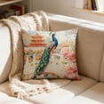 thumbnail image 3 of Chinoiserie Throw Pillow Covers 18x18 Inch, Floral Blue & White Porcelain Palace Peacock Monkey Decorative Pillow Cases, 3 of 6