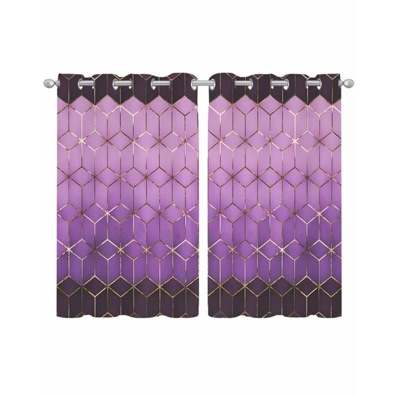 Purple Geometric Sheer Curtains 45 Inch Length 2 Panels Set for Living Room/Bedroom, Ombre Modern Abstract Art Kitchen Curtains Grommet Semi-Sheer Curtains Drapes Voile Window Treatments 42"x45"x2