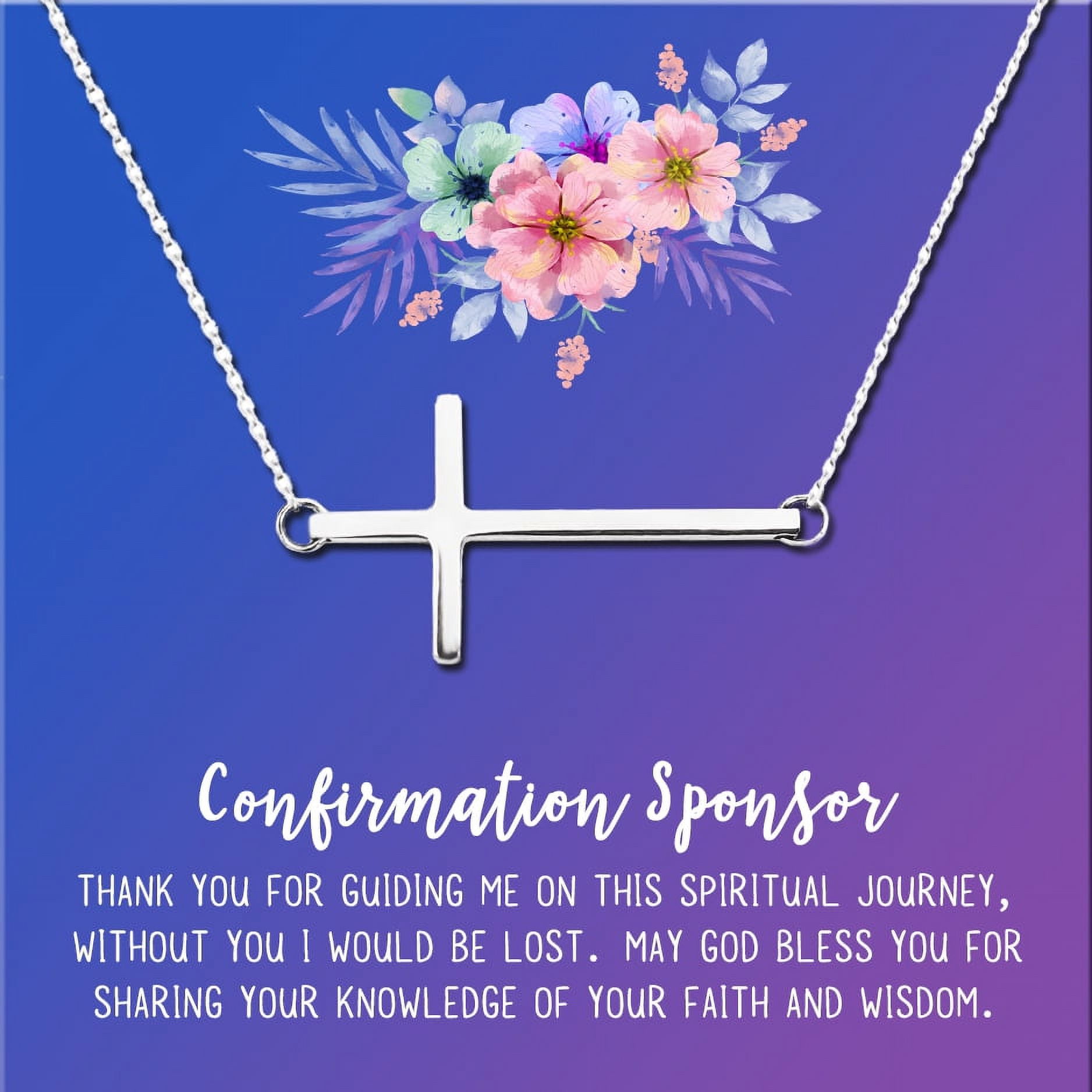 Anavia Confirmation Sponsor Gift for Women, Gifts for Sponsors, Baptism Gift, Goddaughter Gift, Thank you Religious Sponsor Gifts Card Necklace-[Silver Cross, Blue-Purple Gift Card]