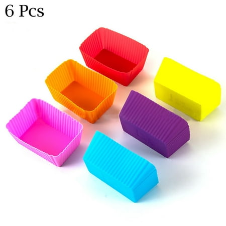 

SUNFEX 6PCS Silicone Rectangle Cake Mould Soft Muffin Cupcake Liner Bake Cup Mold