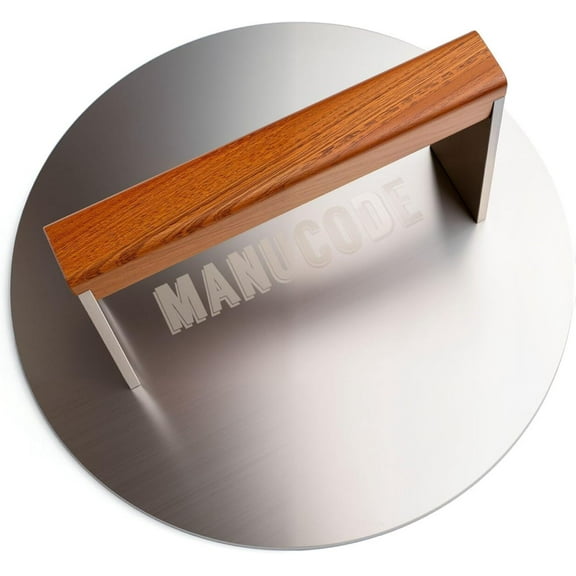 Smash Burger Press, 3.8-Lb Burger Smasher, 9-Inch Bacon Press for Batch Cooking, Stainless Steel, Easy to Clean and Seasoning Free, Heatable for Searing Panini, Steak, Chicken, Fish, Round