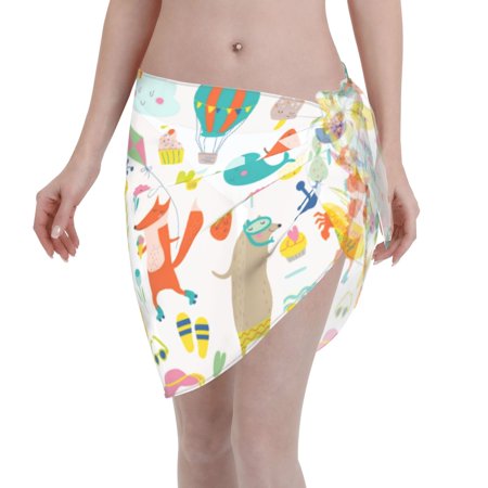 Coaee Summer Animal Women s Short Sarongs Beach Wrap Sheer Bikini Wraps Chiffon Cover Ups for Beach  Swimming  Holiday