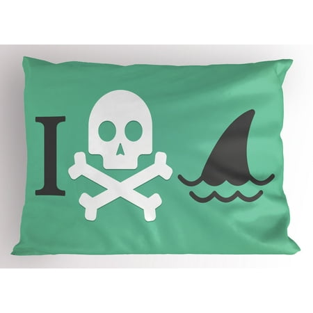 - Shark Pillow Sham Shark Love Themed Creepy Dead Skull Head with Cross Bones and Sharks Fun Danger Icon, Decorative Standard Queen Size Printed Pillowcase, 30 X 20 Inches, Green White, by Ambesonne
