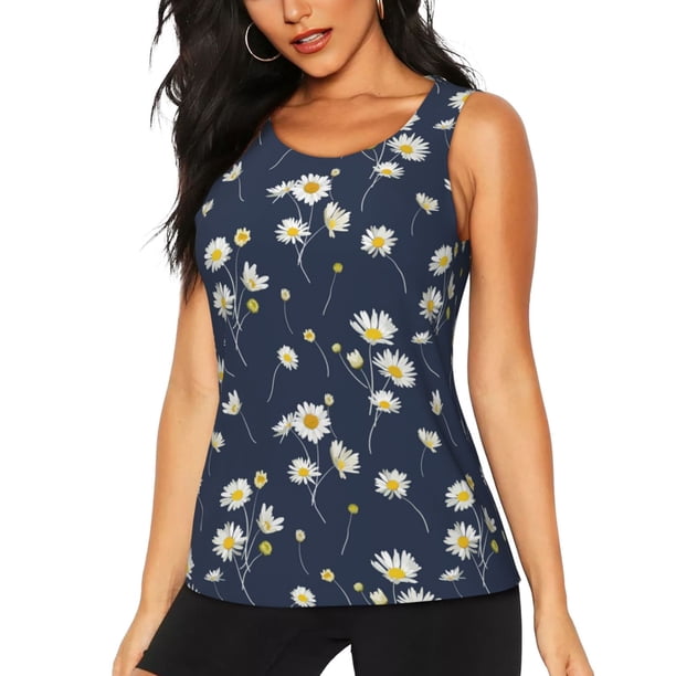 Balery Daisies Flowers Camiseta sin mangas estampada ligera para mujer, tops de entrenamiento sin mangas, camisetas de yoga transpirables de secado rápido.-X-Large
