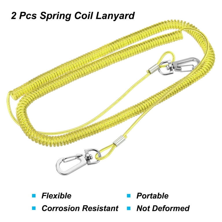 Uxcell 16.4ft Heavy Spring Fishing Coiled Lanyard Extension Cord Tether with Metal Clip, Yellow 2Pack