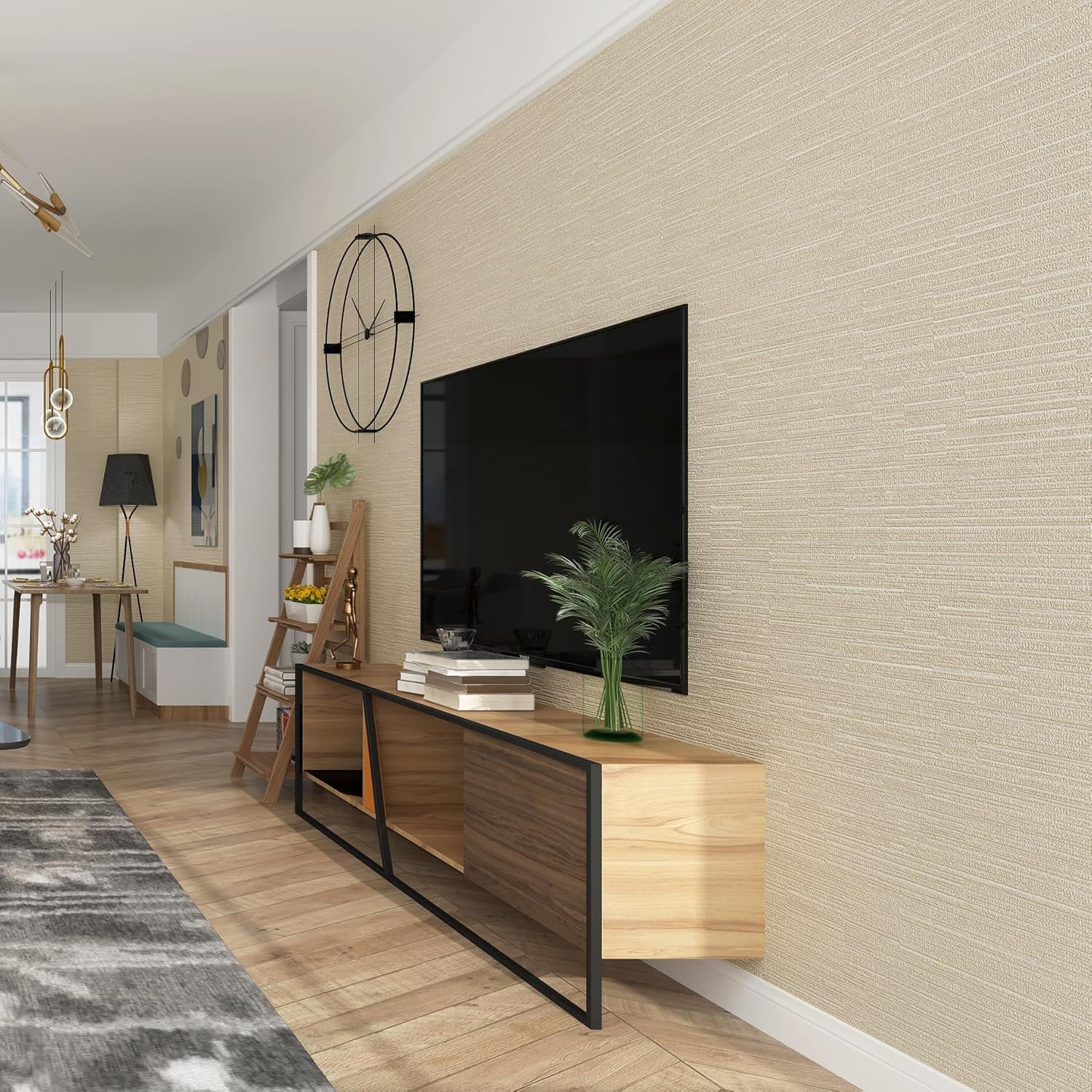 Grasscloth Wallpaper Peel and Stick 20.9in X 393in Fabric Contact Paper Wall Paper Textured Wallpaper Vertical Stripes Look Self-Adhesive Thick Vinyl Embossed (Light Yellow)