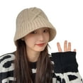 thumbnail image 2 of Opvise Women Fashion Knitted Bucket Hat Twist Pattern Solid Color Short Brim Dome Sun Protection Autumn Winter Knitted Hat Skullies Hat Streetwear Khaki, 2 of 8