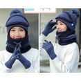 thumbnail image 2 of Womens Winter Warm Knit Beanie Hat Touchscreen Gloves Scarf Mask Set, 4-in-1 Fleece Lined Skull Cap and Neck Warmer for Cold Weather, Black, 2 of 8