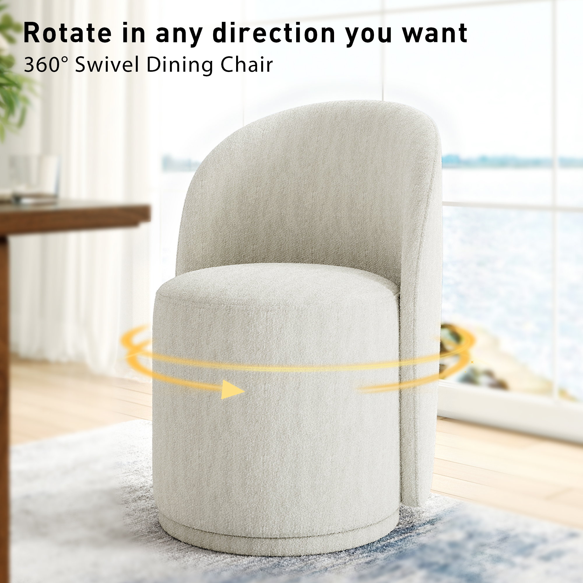 DREAMSIDEA Swivel Dining Chair, Upholstered Barrel Accent Chair for Dining Room & Kitchen Chairs, Morden Round Vanity Chair for Living Room&Bedroom,Set of 2,Chenille-Light Sand
