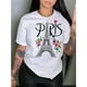 thumbnail image 1 of Chic Paris Eiffel Tower & Floral Print Women's T-Shirt - Casual Comfort Fit, Short Sleeves, Machine Camisetas para mujer, lindas camisetas con estampado gráfico, de manga corta, estilo casual, para ve, 1 of 7